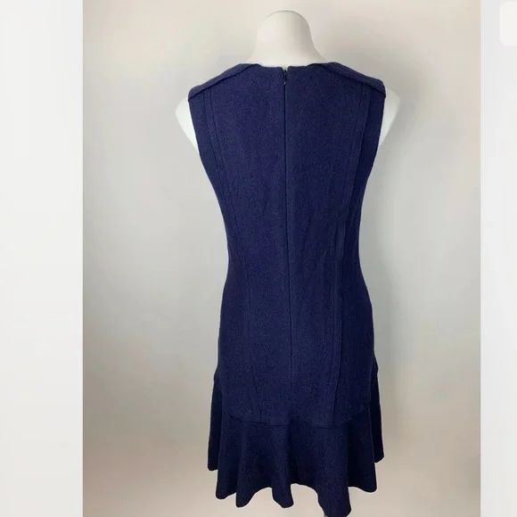 Ann Taylor Petite Navy Boiled Wool Sleeveless V neck Flounce Dress, Size 4P - Picture 6 of 14